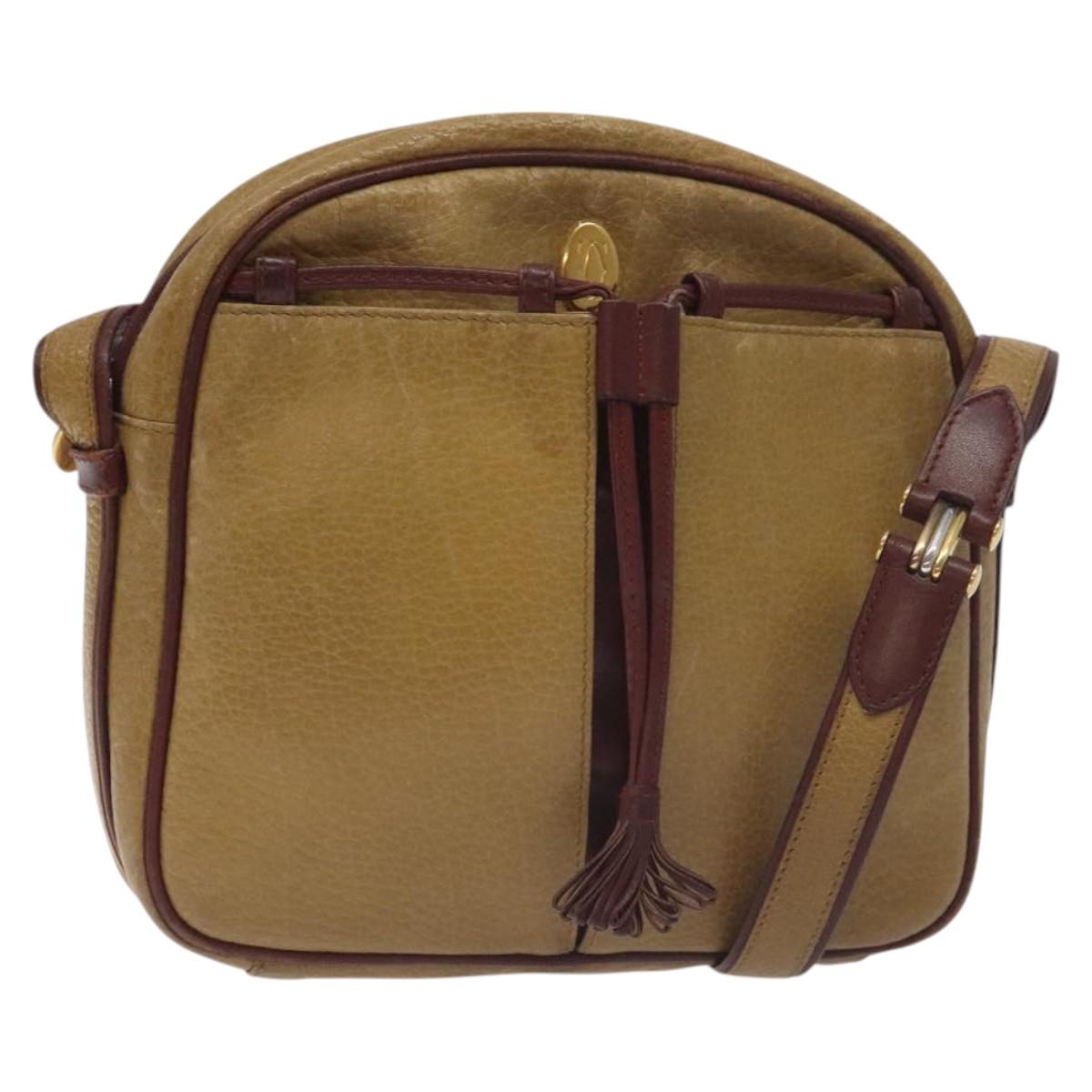 CARTIER Must Line Shoulder Bag Leather Brown Gold Auth BA3580