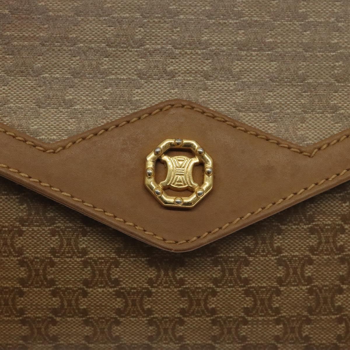 CELINE Macadam Canvas Shoulder Bag Brown Gold Auth BA3592