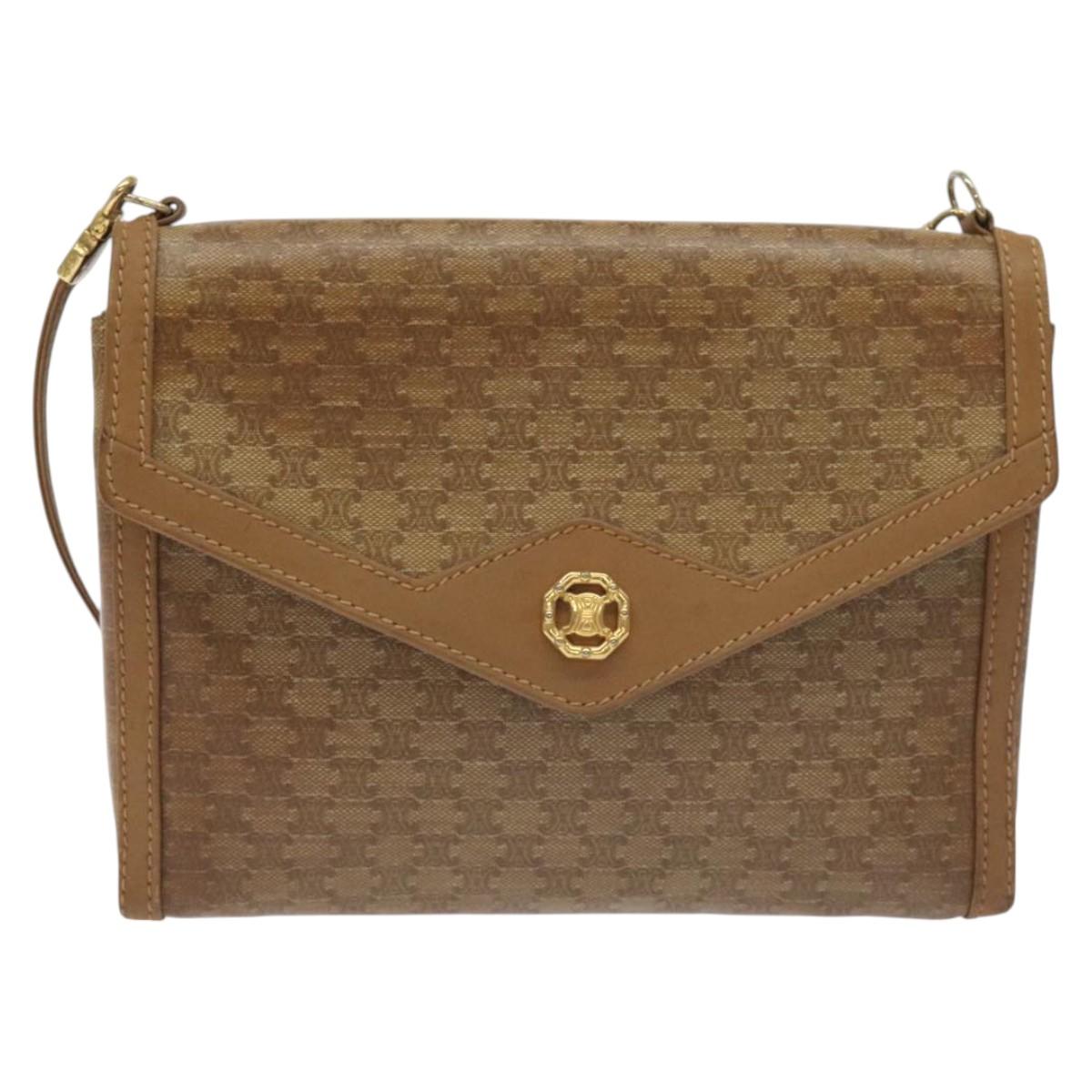 CELINE Macadam Canvas Shoulder Bag Brown Gold Auth BA3592