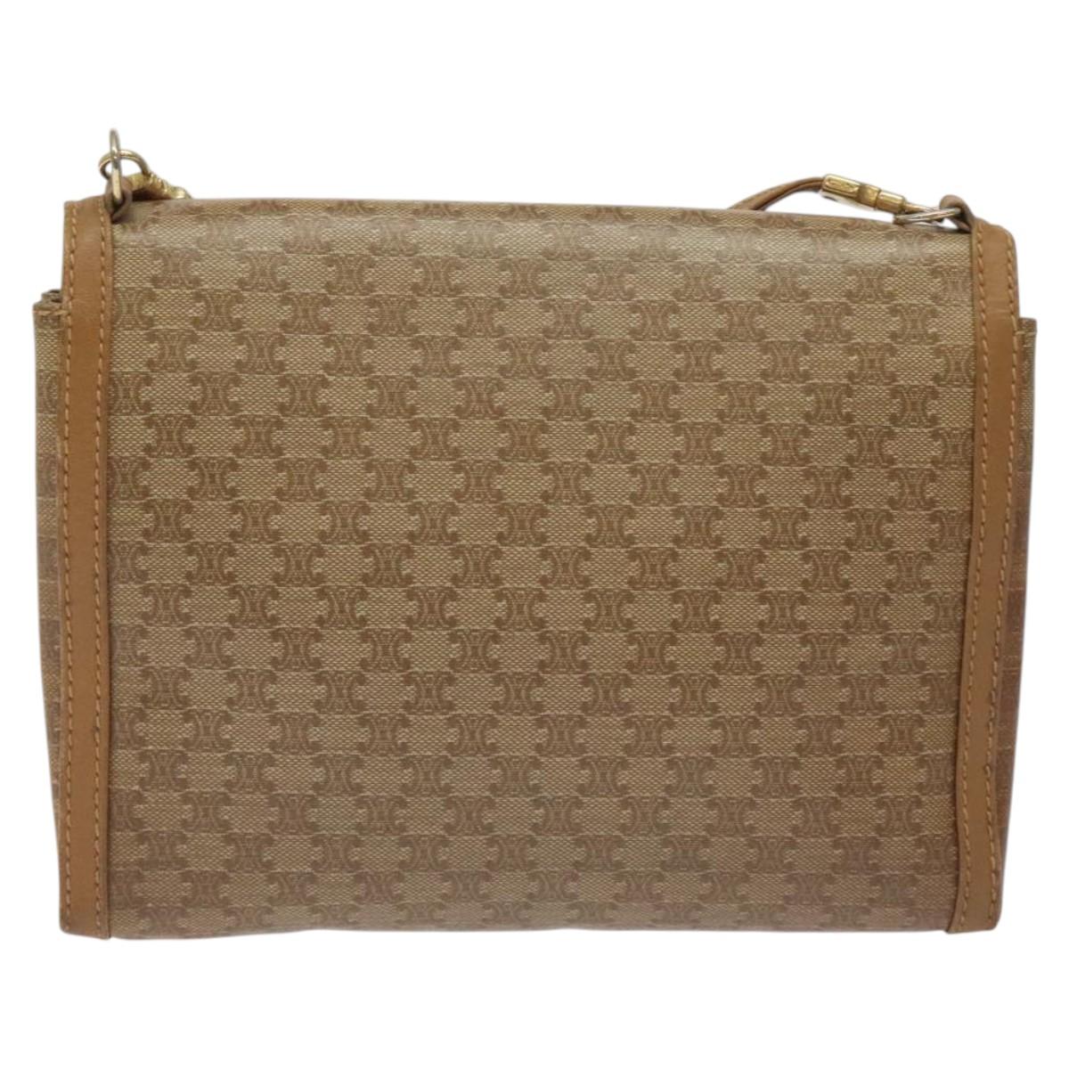 CELINE Macadam Canvas Shoulder Bag Brown Gold Auth BA3592
