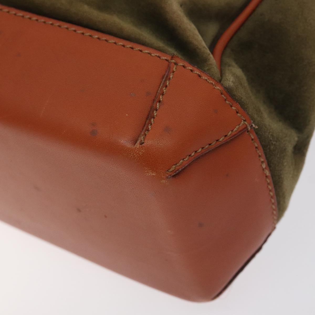 FENDI Shoulder Bag Suede Leather Khaki Gold Auth BA3594