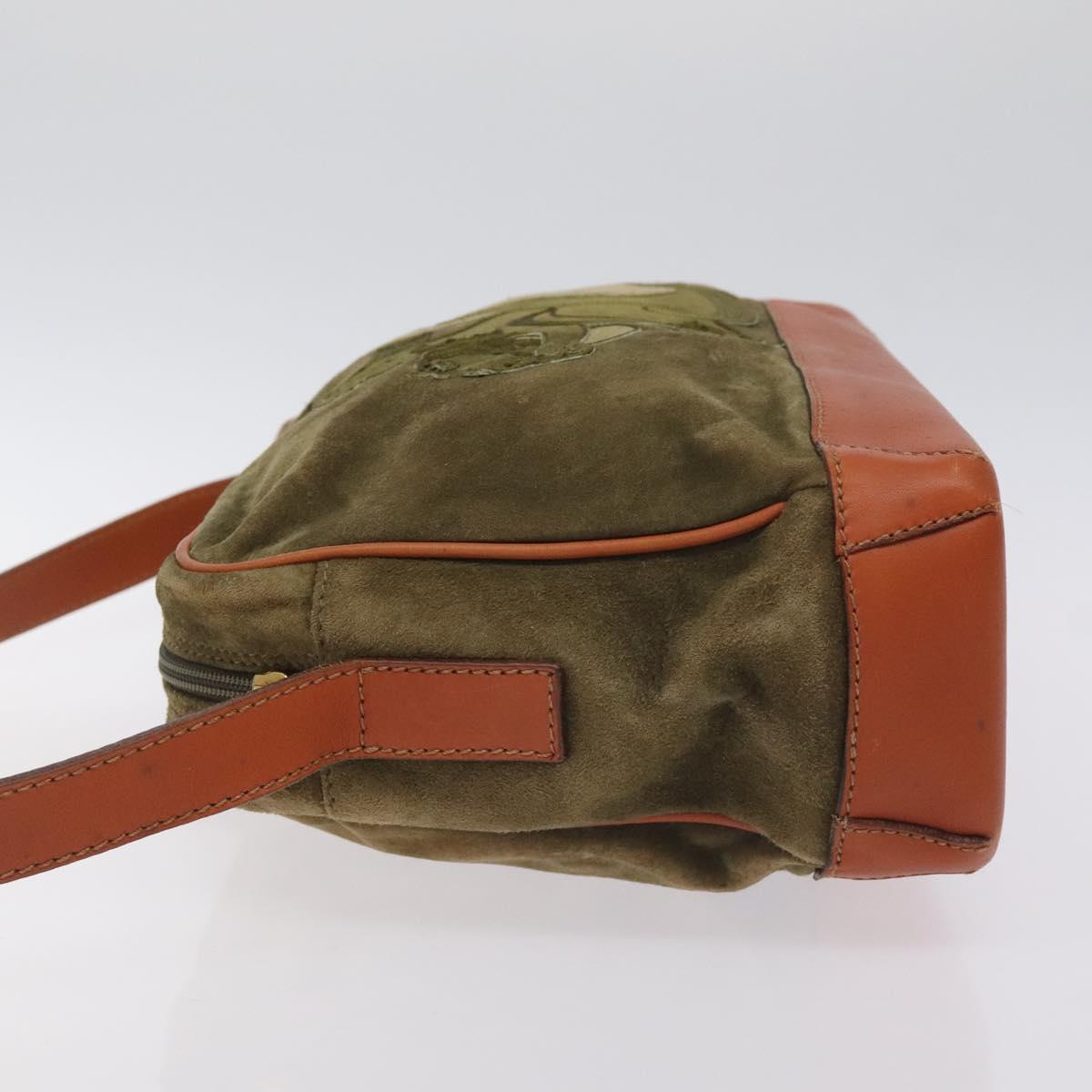 FENDI Shoulder Bag Suede Leather Khaki Gold Auth BA3594