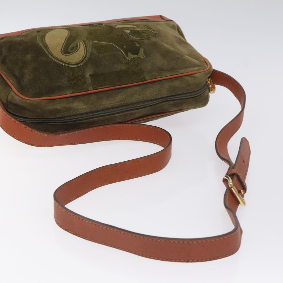 FENDI Shoulder Bag Suede Leather Khaki Gold Auth BA3594