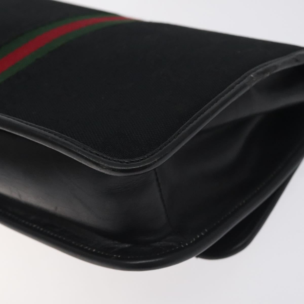 GUCCI GG Canvas Web Sherry Line Shoulder Bag Black Gold Red Auth BA3596