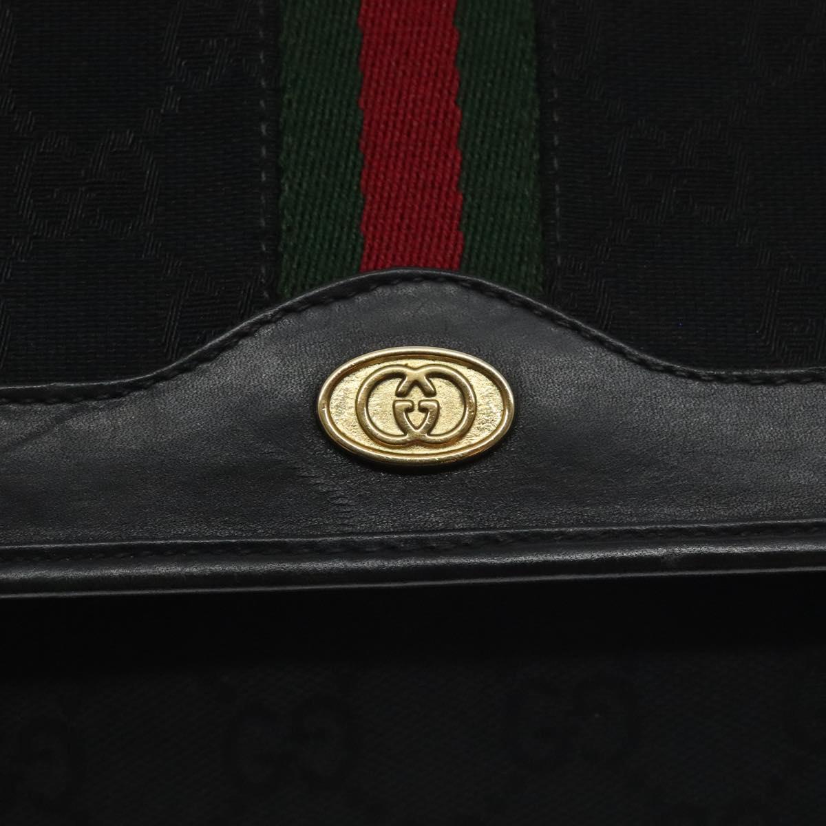GUCCI GG Canvas Web Sherry Line Shoulder Bag Black Gold Red Auth BA3596