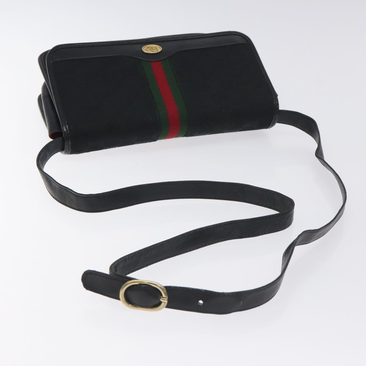 GUCCI GG Canvas Web Sherry Line Shoulder Bag Black Gold Red Auth BA3596