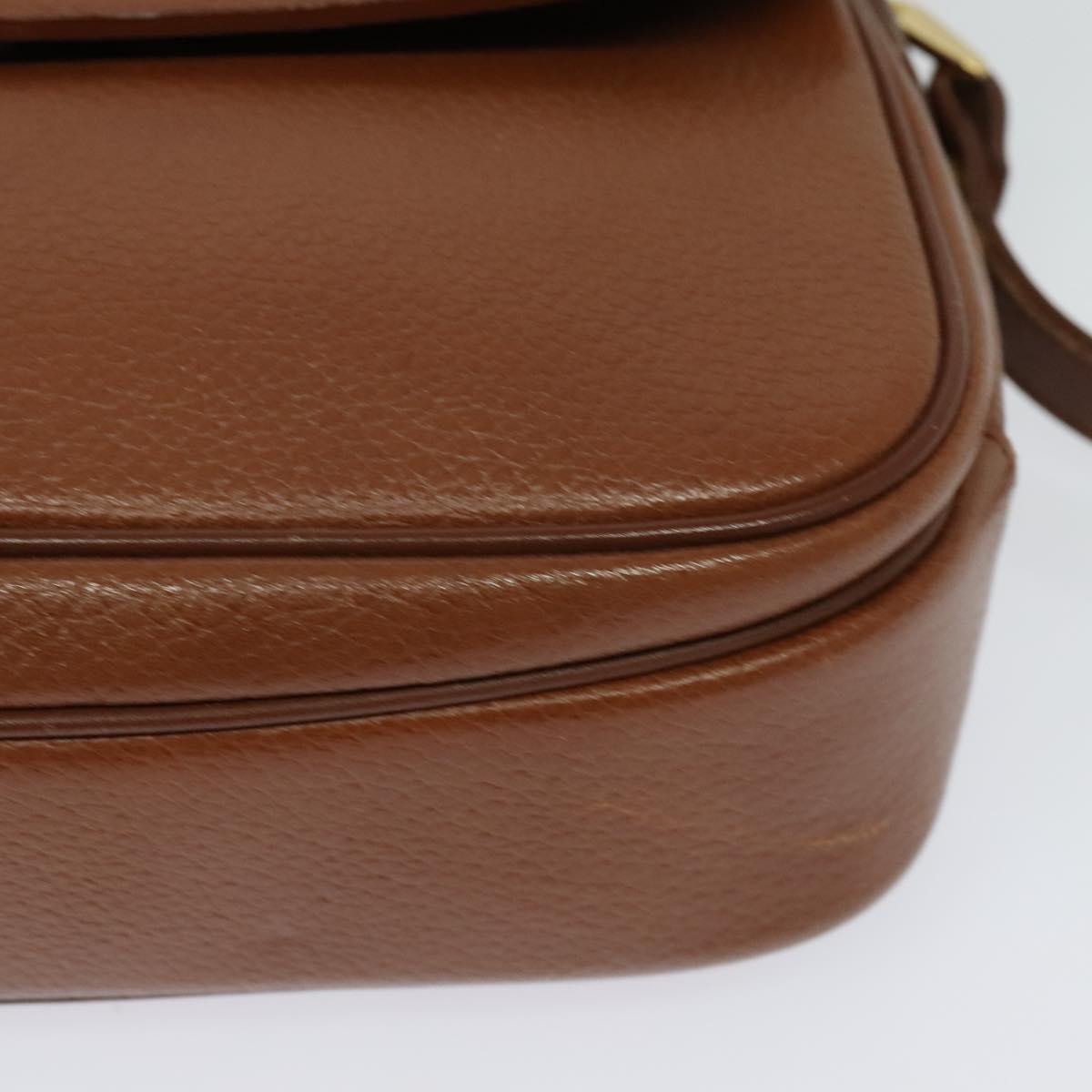 Burberrys Shoulder Bag Leather Brown Gold Auth BA3605