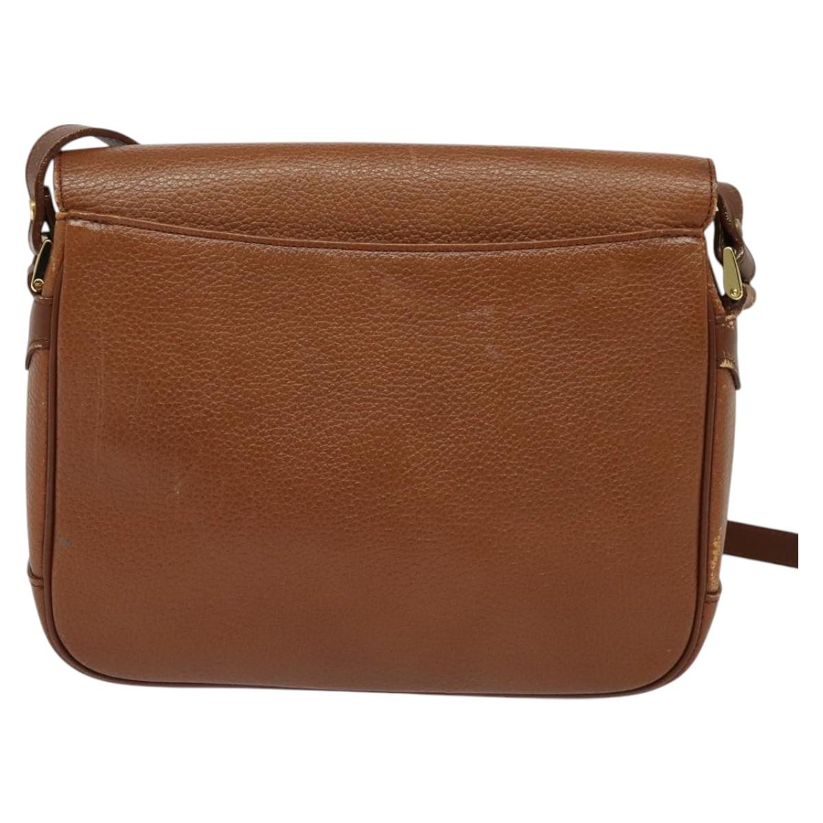 Burberrys Shoulder Bag Leather Brown Gold Auth BA3605