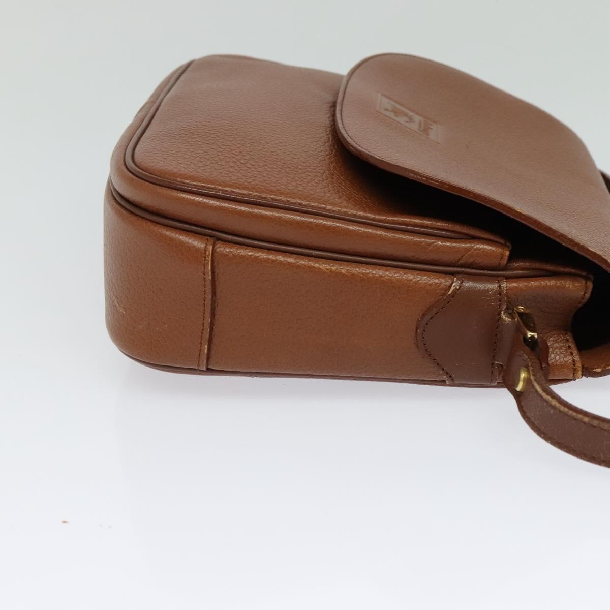 Burberrys Shoulder Bag Leather Brown Gold Auth BA3605