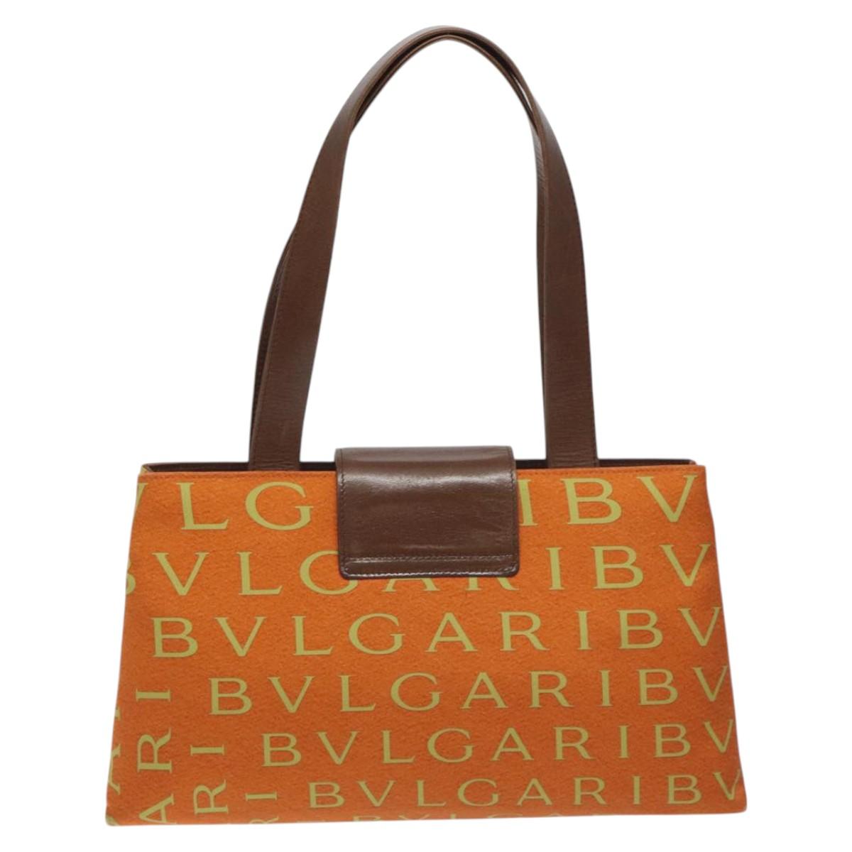 BVLGARI Logo Mania Shoulder Bag Canvas Orange Gold Auth BA3606