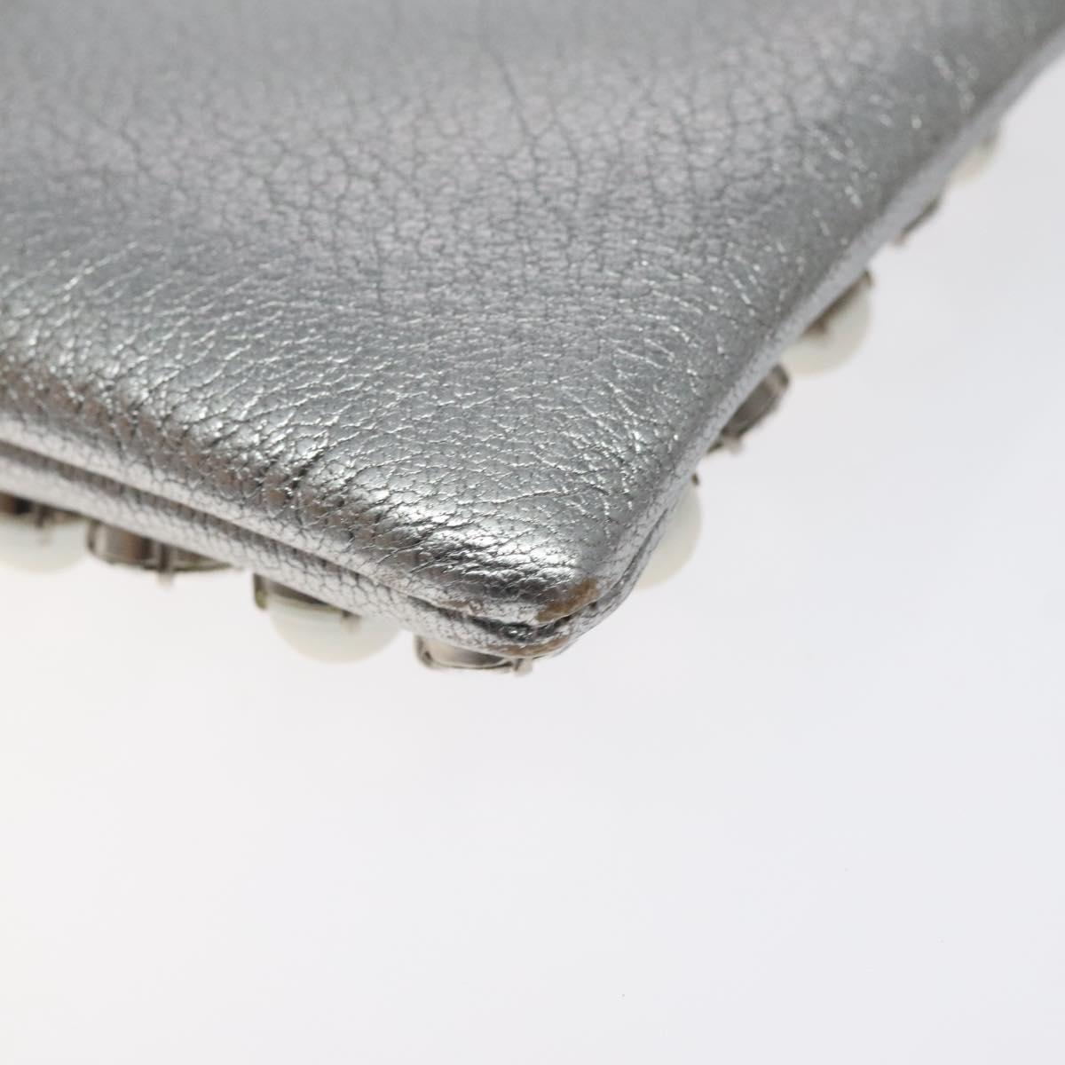 Miu Miu Pouch Leather Silver Auth BA3607