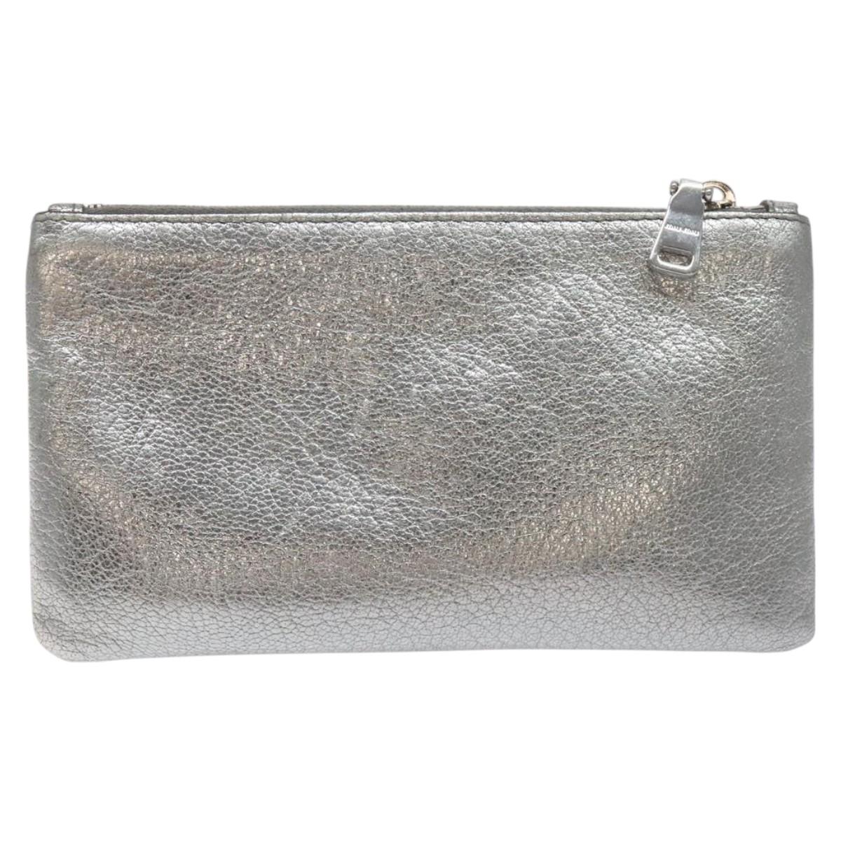 Miu Miu Pouch Leather Silver Auth BA3607