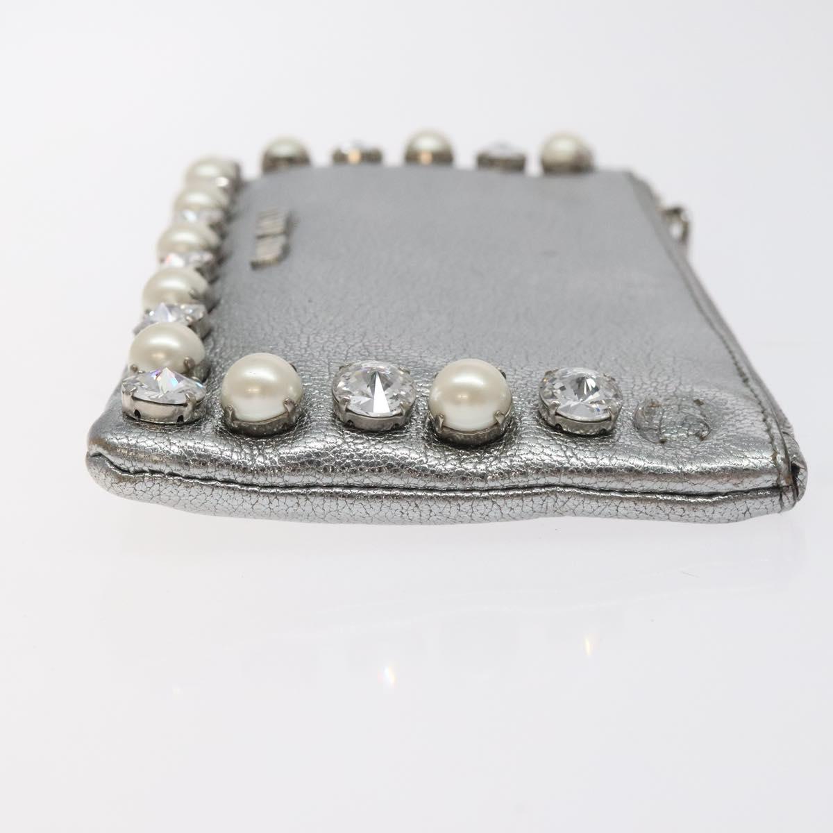 Miu Miu Pouch Leather Silver Auth BA3607
