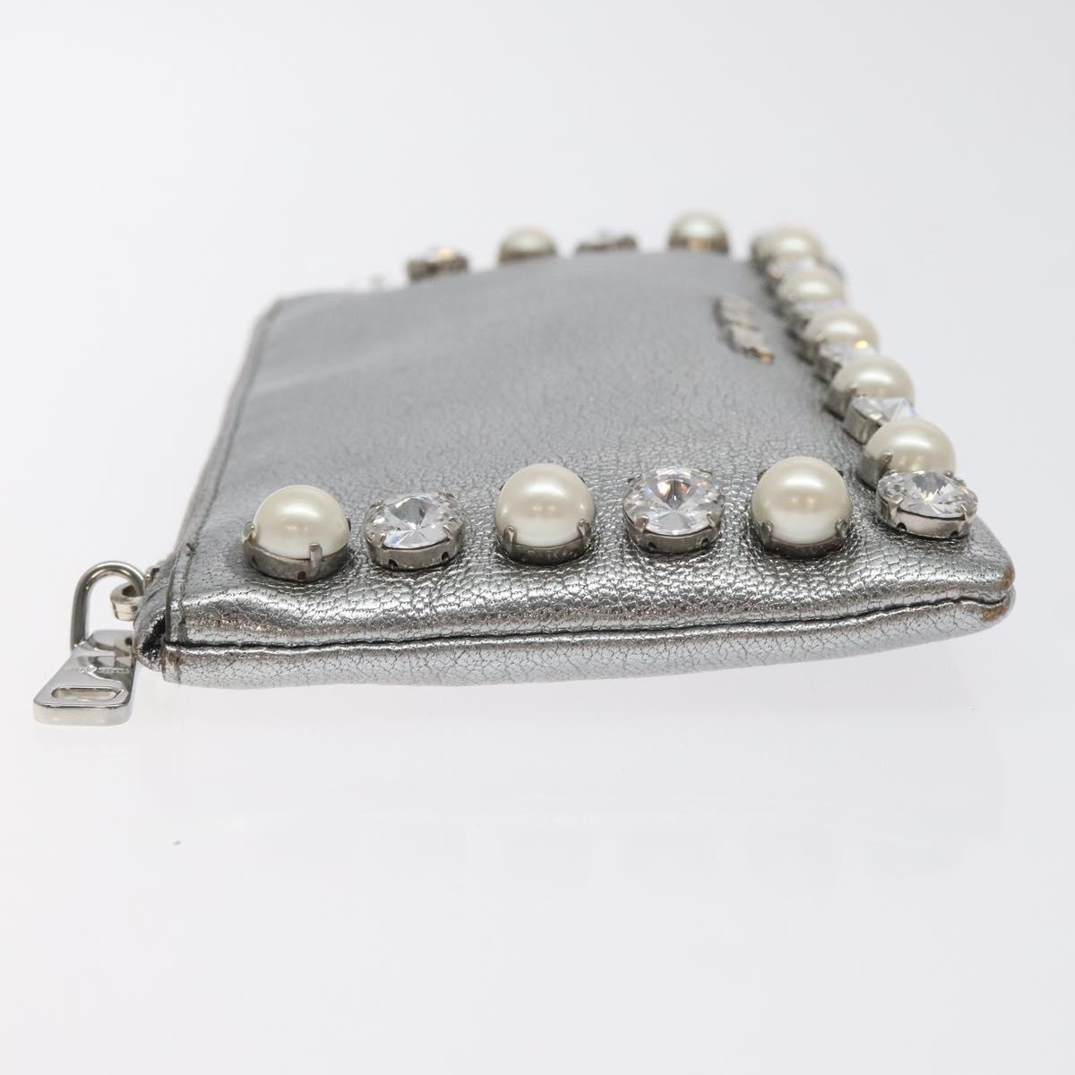 Miu Miu Pouch Leather Silver Auth BA3607
