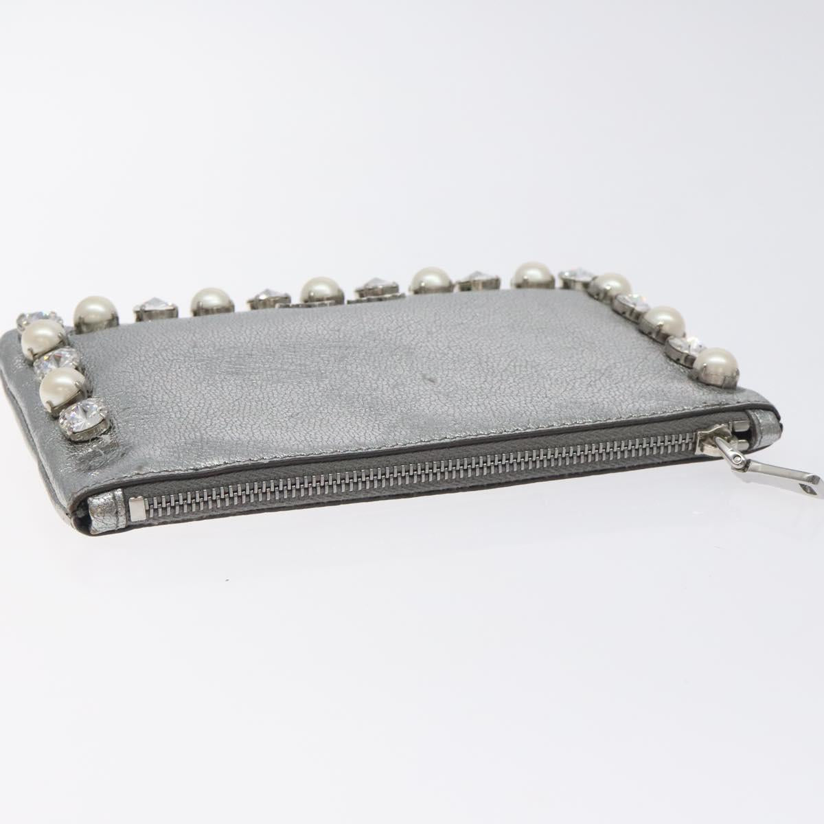 Miu Miu Pouch Leather Silver Auth BA3607