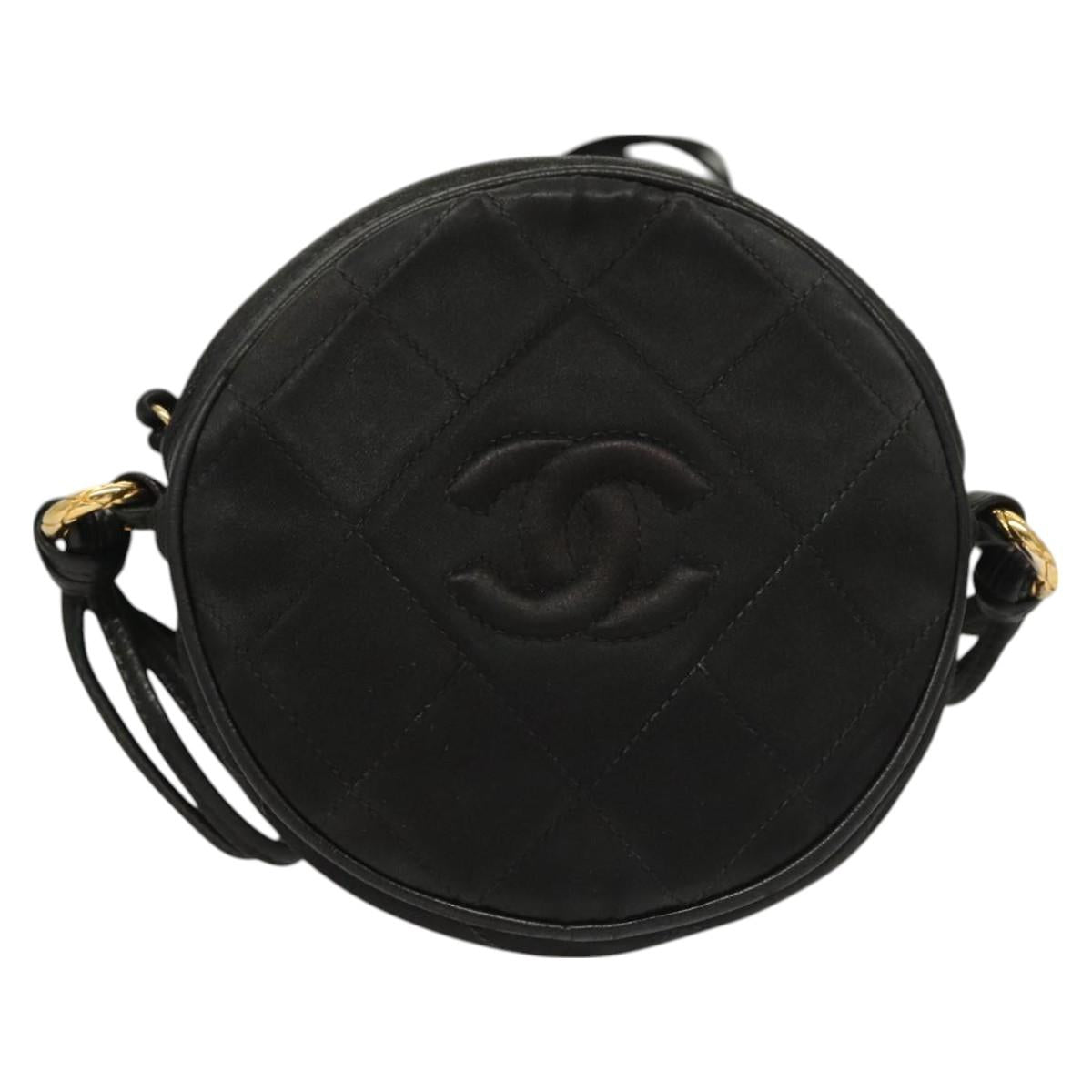 CHANEL Matelasse COCO Mark Shoulder Bag Satin Black Gold CC Auth BA3613