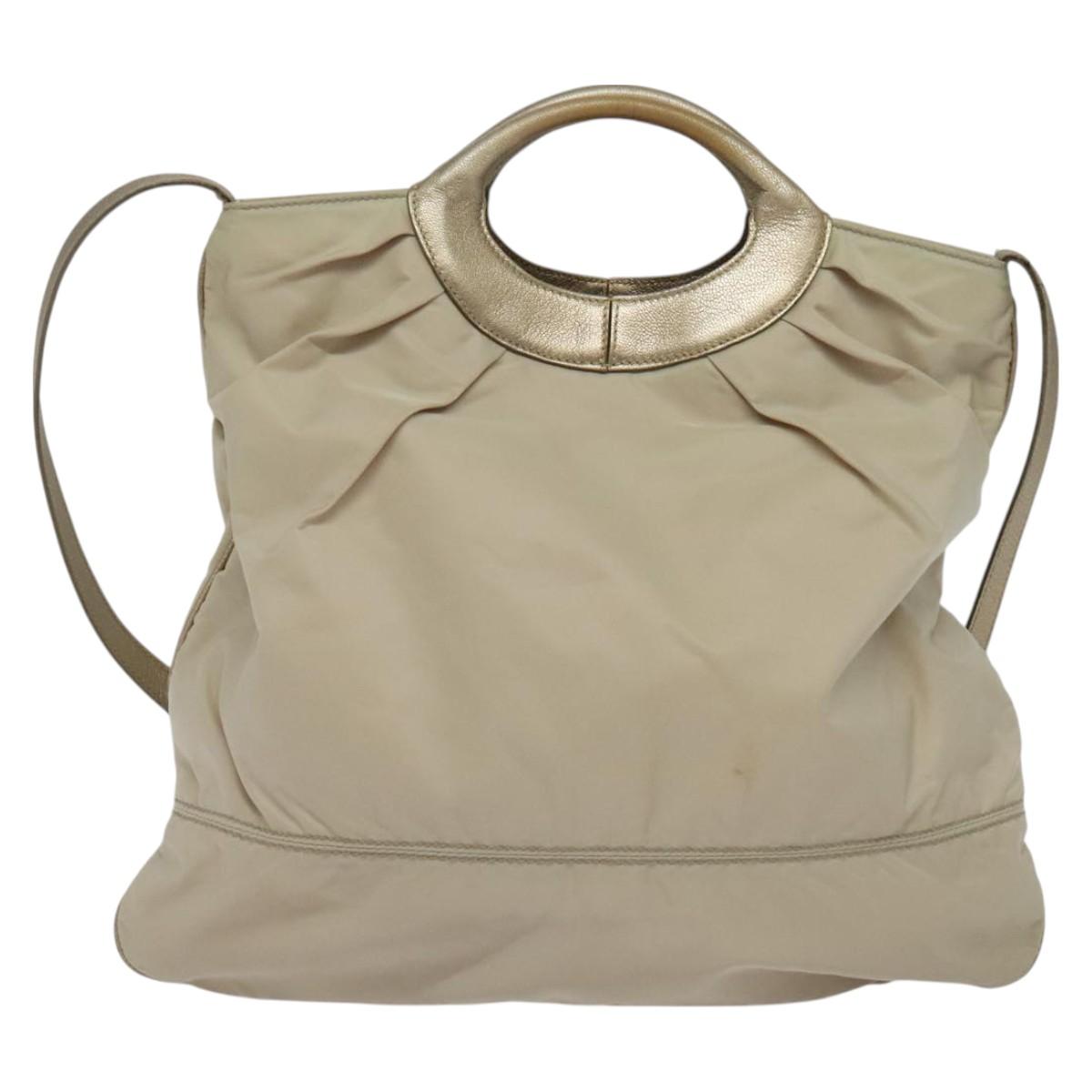 Salvatore Ferragamo Vala Hand Bag Nylon 2way Beige Silver Auth BA3615