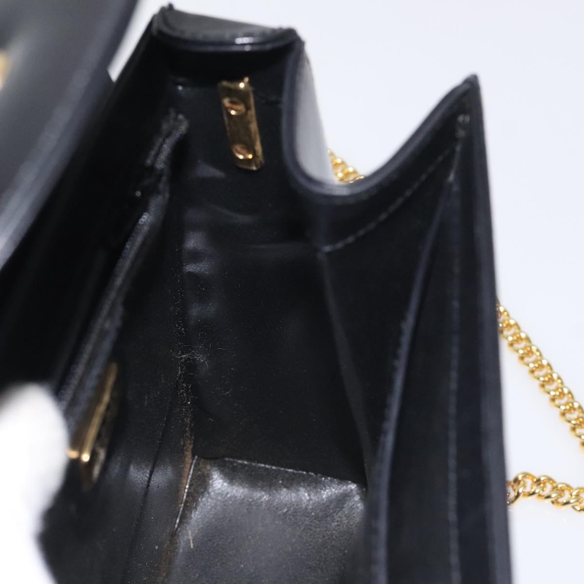 BALLY Chain Shoulder Bag Leather Black Gold Auth BA3624