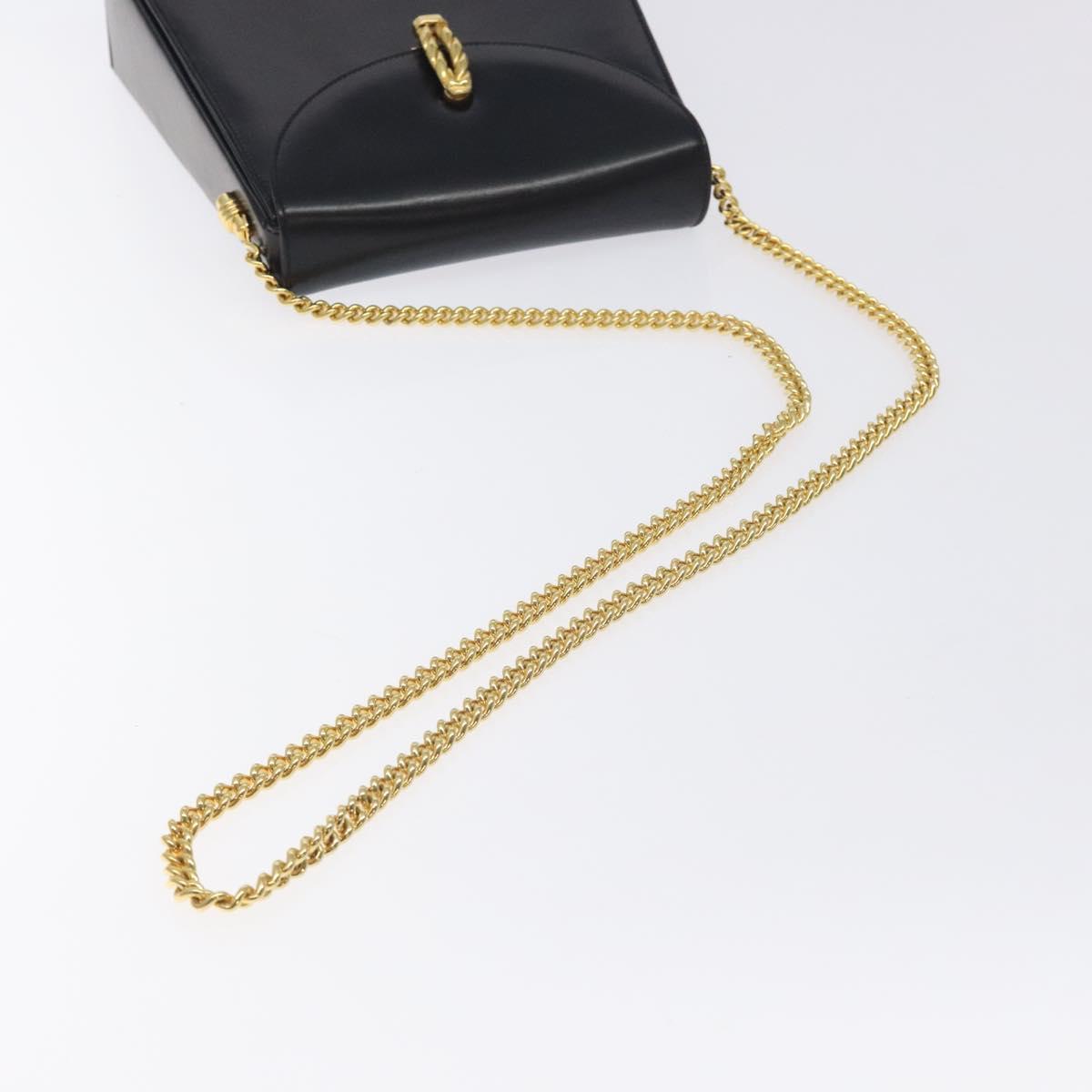 BALLY Chain Shoulder Bag Leather Black Gold Auth BA3624