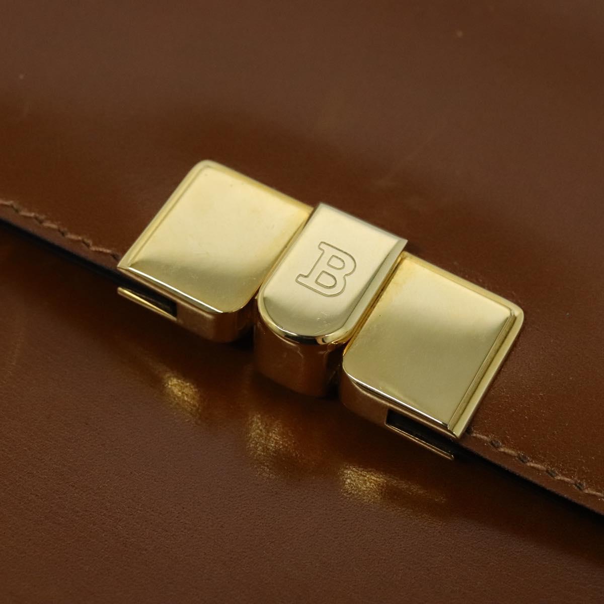 BALLY Hand Bag Leather 2way Brown Gold Auth BA3625