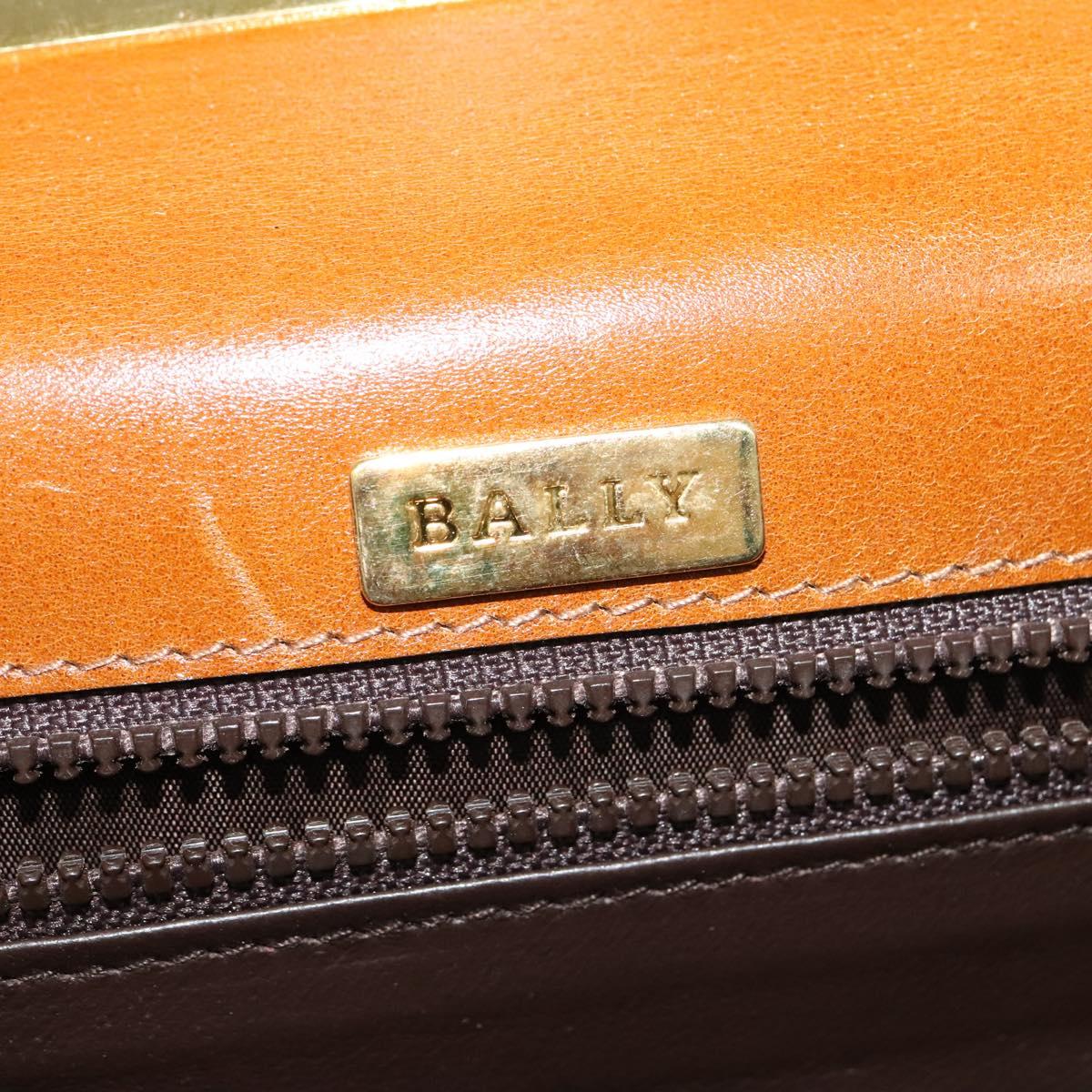 BALLY Hand Bag Leather 2way Brown Gold Auth BA3625