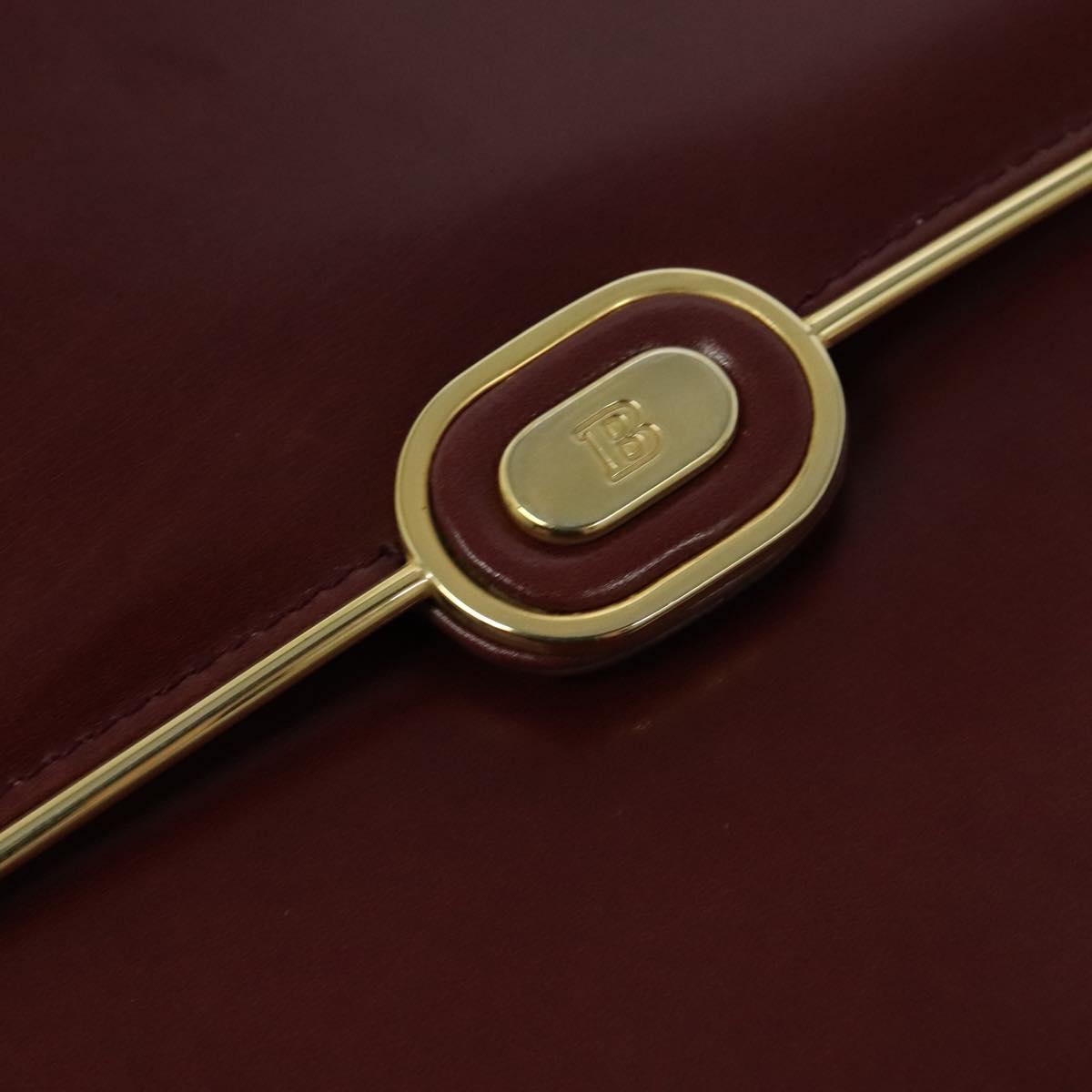 BALLY Shoulder Bag Leather Bordeaux Gold Auth BA3626