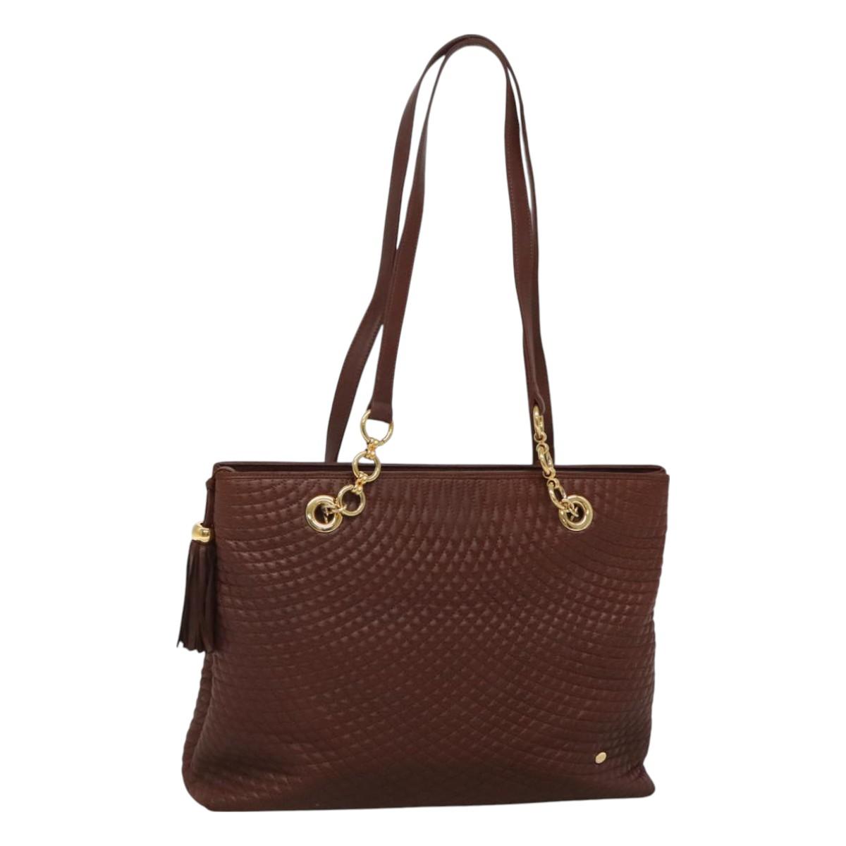 BALLY Quilted Shoulder Bag Leather Brown Gold Auth BA3627