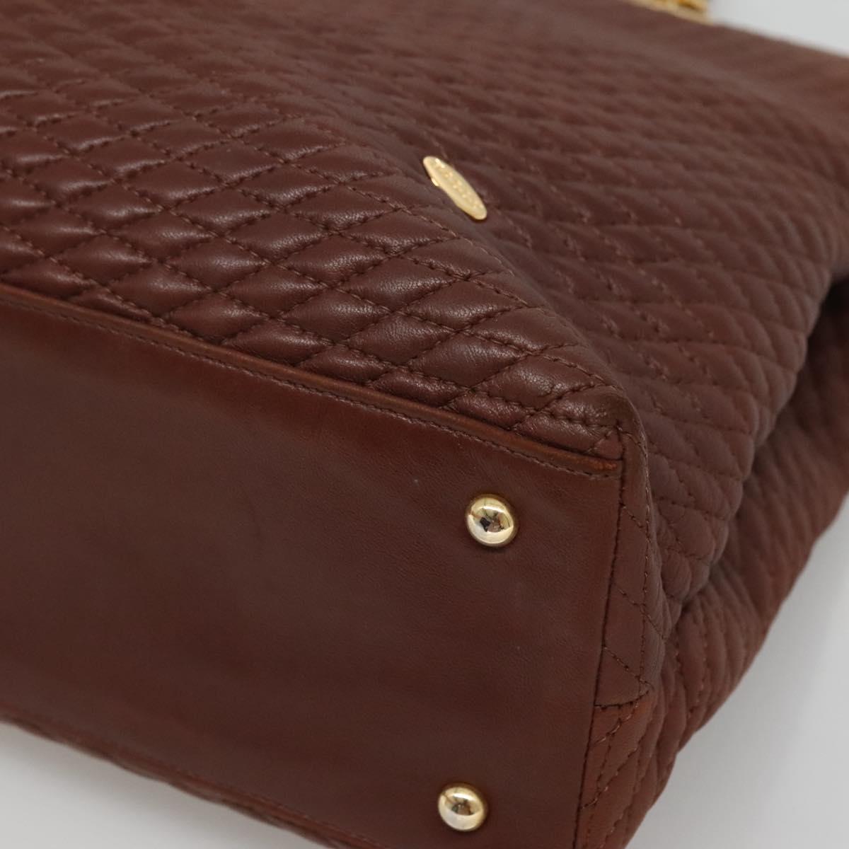 BALLY Quilted Shoulder Bag Leather Brown Gold Auth BA3627