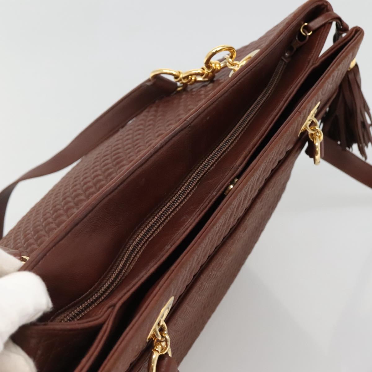 BALLY Quilted Shoulder Bag Leather Brown Gold Auth BA3627