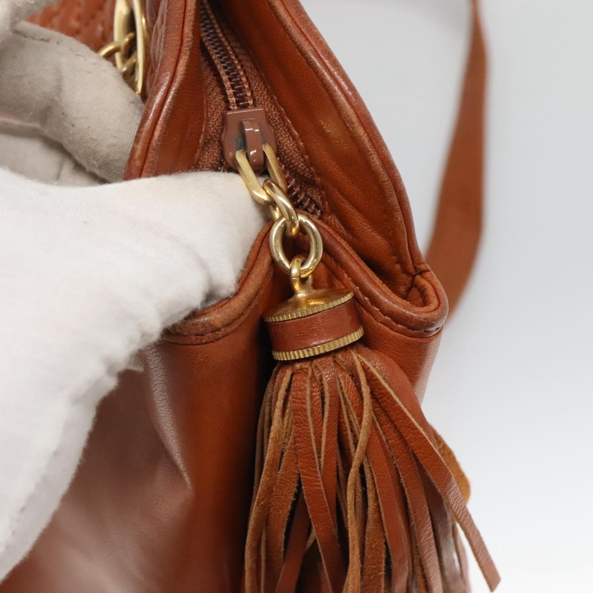 BALLY Quilted Shoulder Bag Leather Brown Gold Auth BA3630