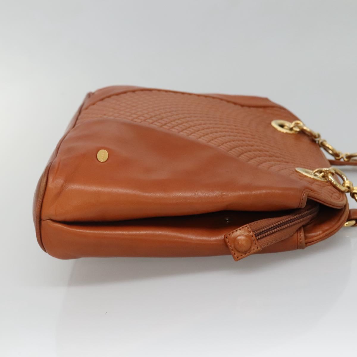 BALLY Quilted Shoulder Bag Leather Brown Gold Auth BA3630