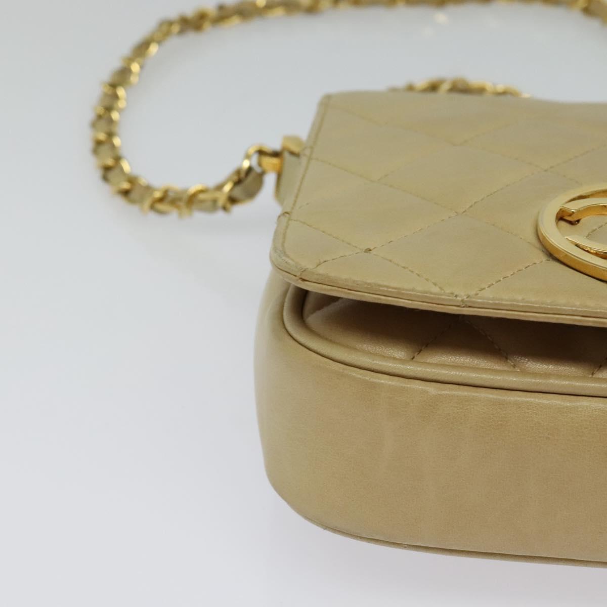 CHANEL Matelasse Chain Shoulder Bag Lamb Skin Beige Gold CC Auth BA3639