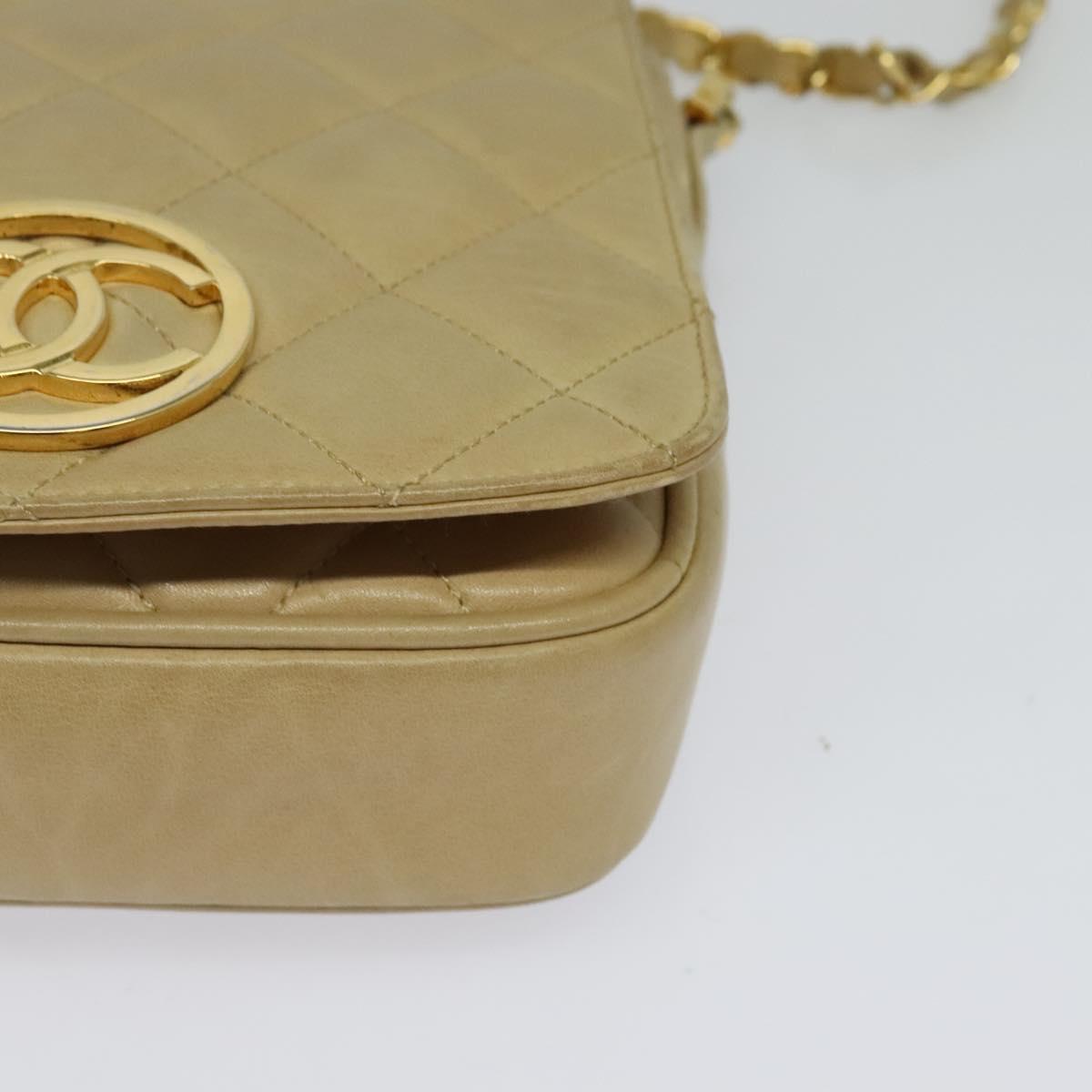 CHANEL Matelasse Chain Shoulder Bag Lamb Skin Beige Gold CC Auth BA3639