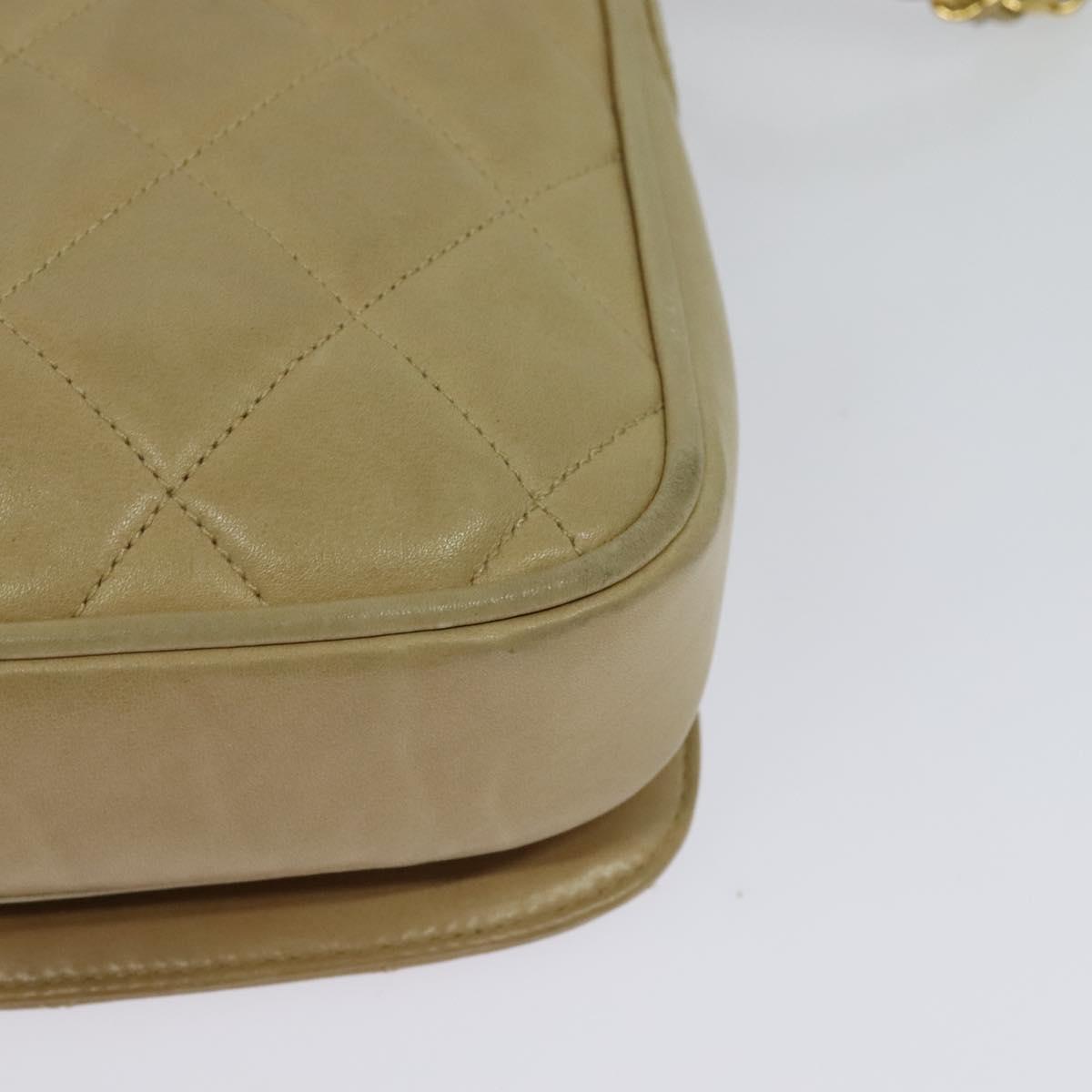 CHANEL Matelasse Chain Shoulder Bag Lamb Skin Beige Gold CC Auth BA3639