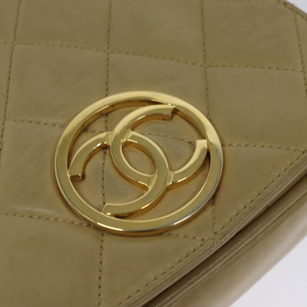 CHANEL Matelasse Chain Shoulder Bag Lamb Skin Beige Gold CC Auth BA3639
