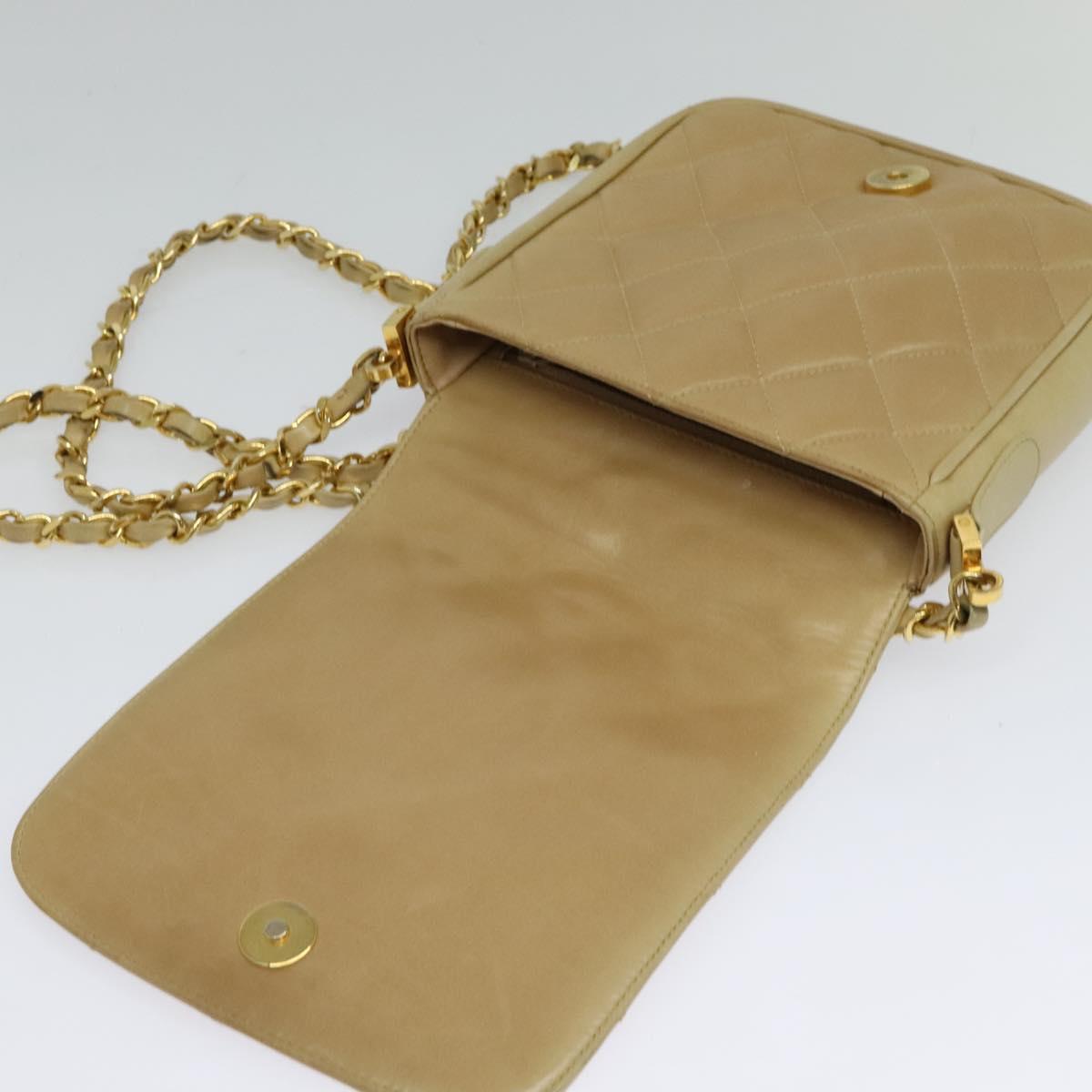 CHANEL Matelasse Chain Shoulder Bag Lamb Skin Beige Gold CC Auth BA3639