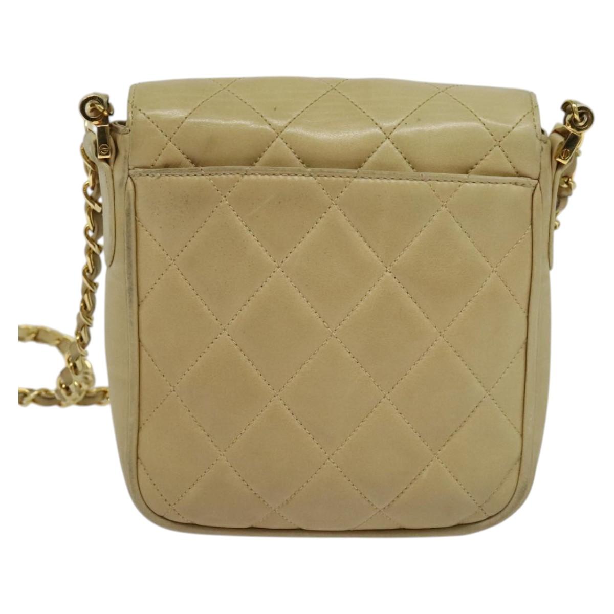 CHANEL Matelasse Chain Shoulder Bag Lamb Skin Beige Gold CC Auth BA3639