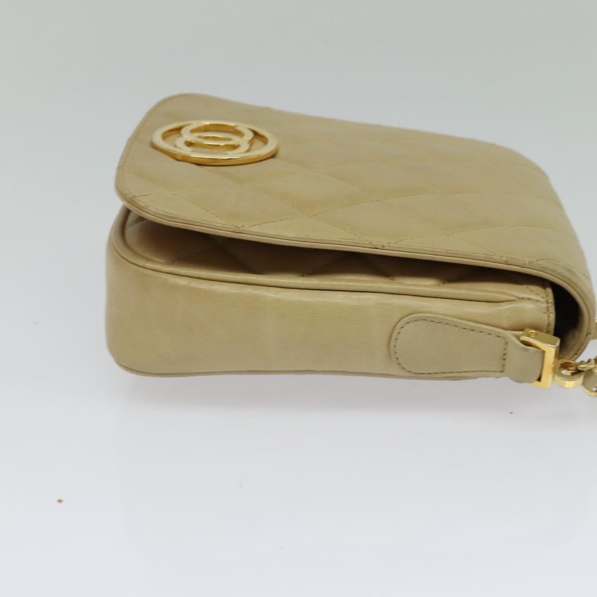 CHANEL Matelasse Chain Shoulder Bag Lamb Skin Beige Gold CC Auth BA3639