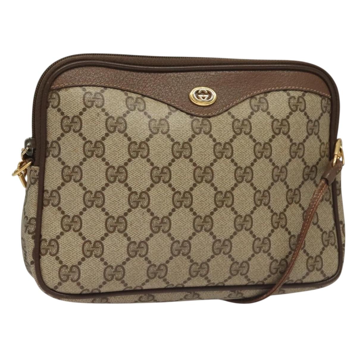 GUCCI GG Supreme Shoulder Bag PVC Beige Gold 97 02 068 Auth BA3641