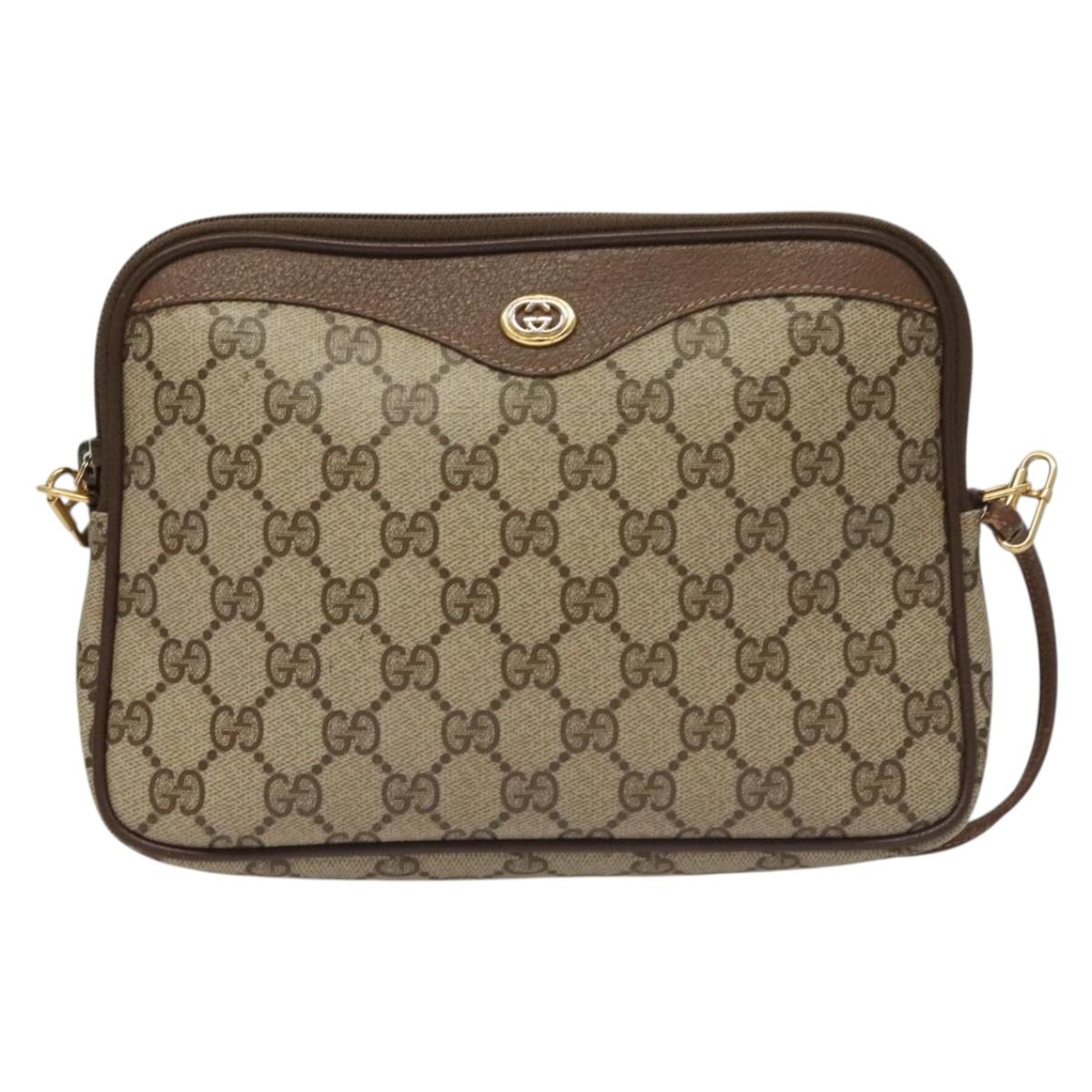 GUCCI GG Supreme Shoulder Bag PVC Beige Gold 97 02 068 Auth BA3641
