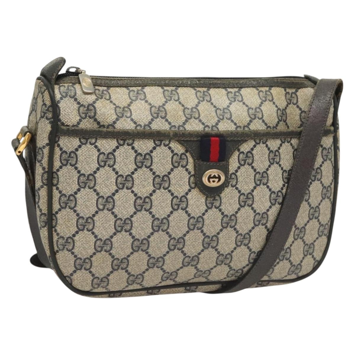 GUCCI GG Supreme Sherry Line Shoulder Bag PVC Navy Gold 89 02 077 Auth BA3642