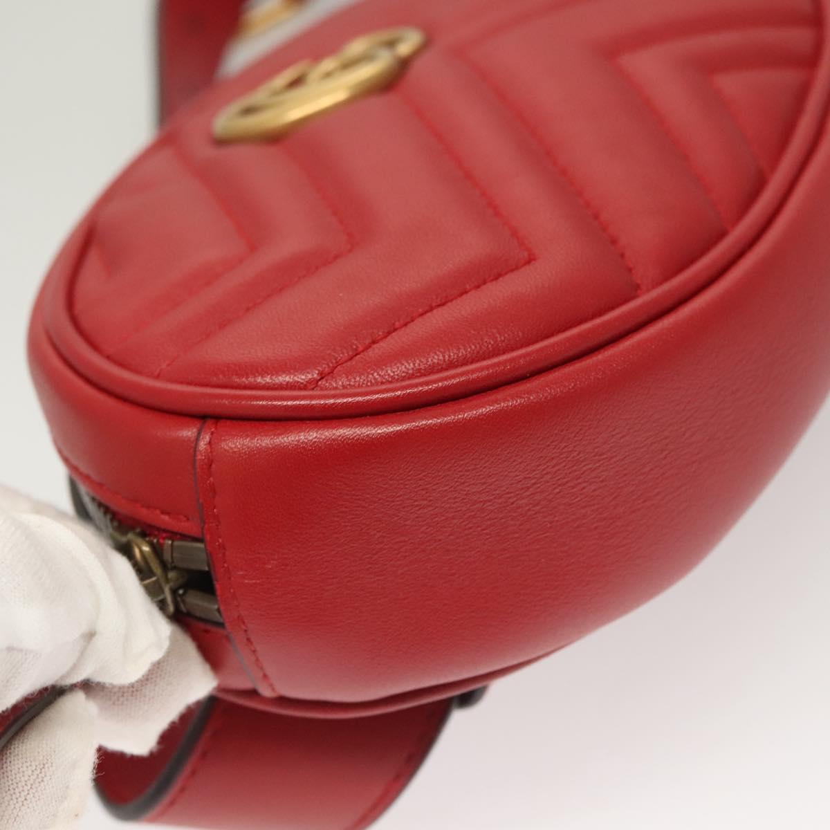 GUCCI GG Marmont Waist Bag Leather Red Gold 476434 Auth BA3650