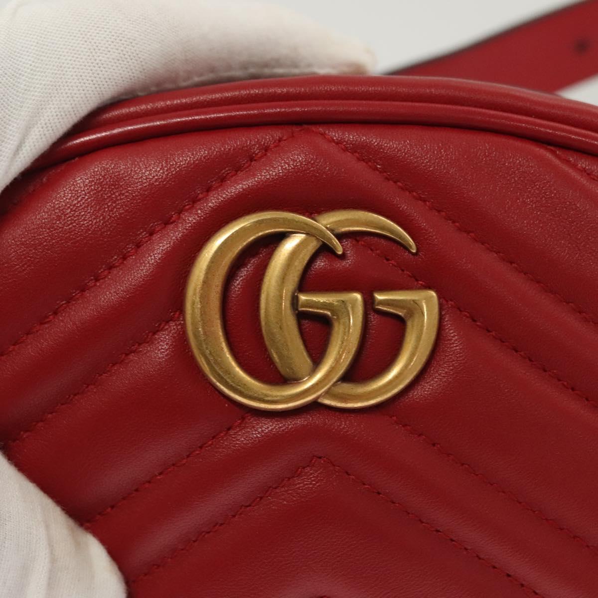 GUCCI GG Marmont Waist Bag Leather Red Gold 476434 Auth BA3650