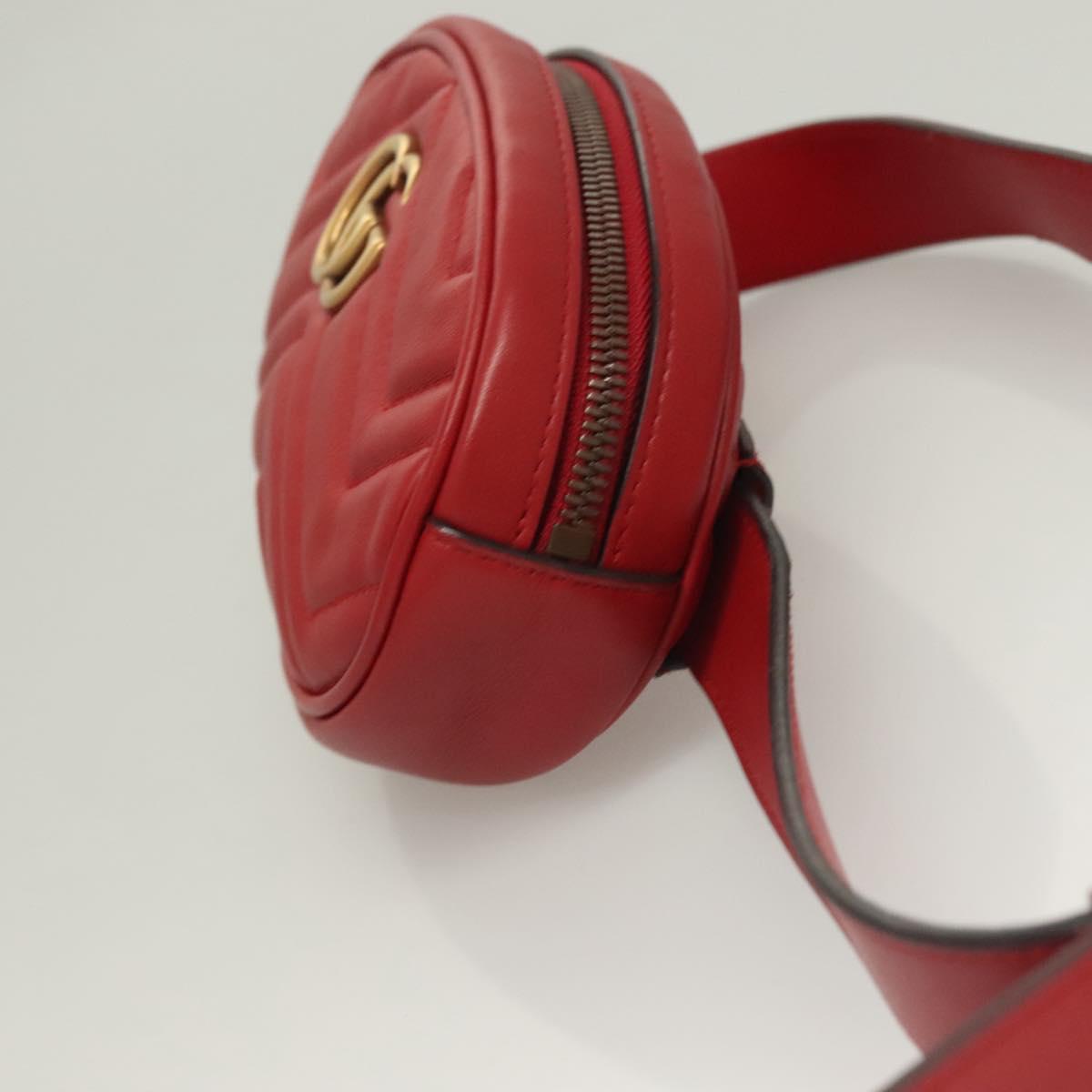 GUCCI GG Marmont Waist Bag Leather Red Gold 476434 Auth BA3650