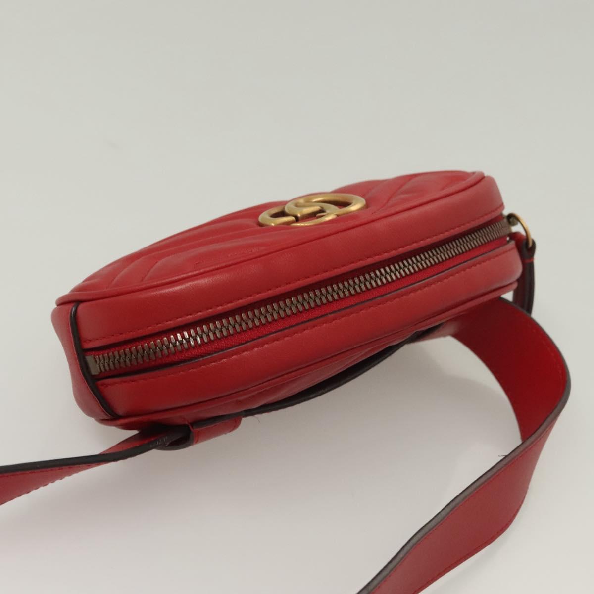 GUCCI GG Marmont Waist Bag Leather Red Gold 476434 Auth BA3650
