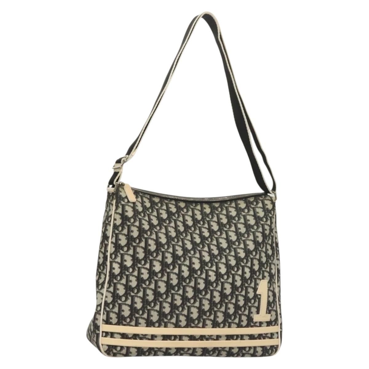 Christian Dior Trotter Canvas Shoulder Bag PVC Black Silver Auth BA3652