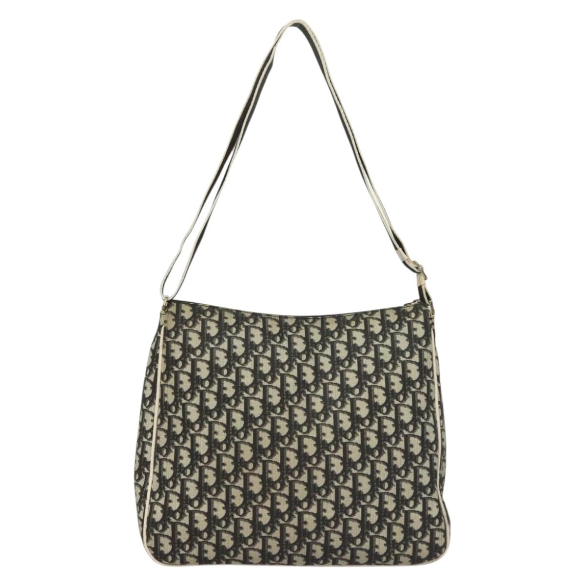 Christian Dior Trotter Canvas Shoulder Bag PVC Black Silver Auth BA3652