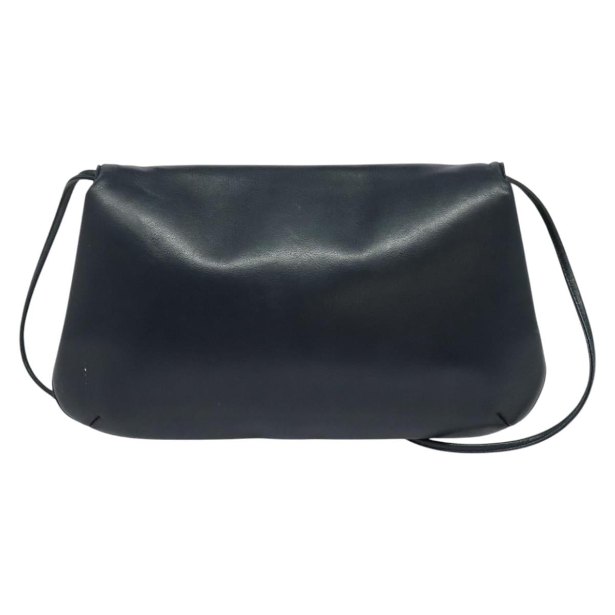 GIVENCHY Shoulder Bag Leather Navy Gold Auth BA3654