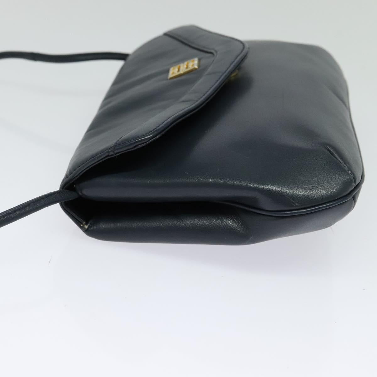 GIVENCHY Shoulder Bag Leather Navy Gold Auth BA3654