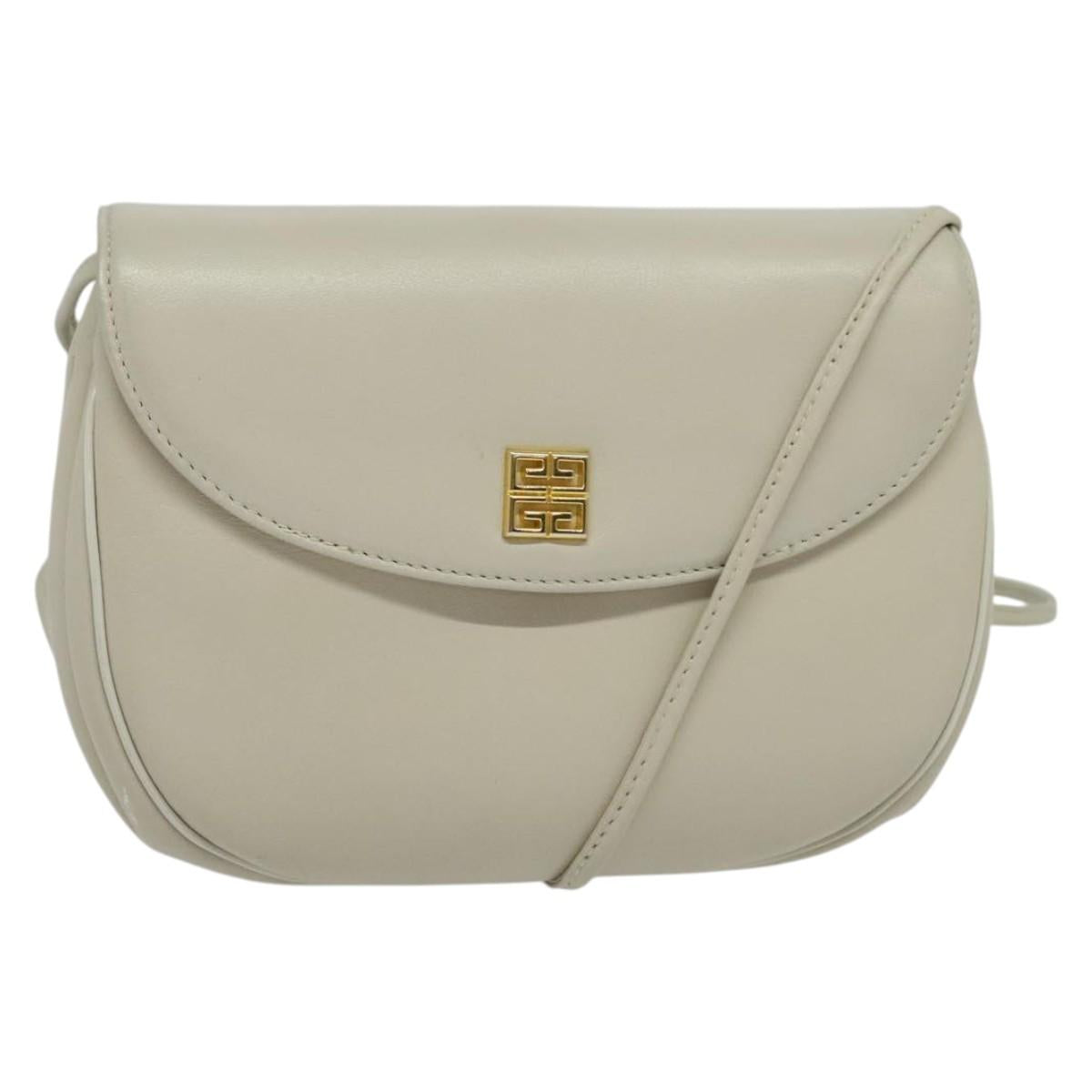 GIVENCHY Shoulder Bag Leather White Gold Auth BA3655